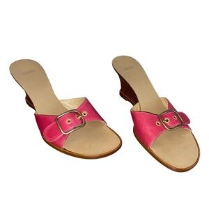 Coach Women's Traci Kerala Calf Fuchsia Pink Leather Wedge Sandals 8 Slides Y2K